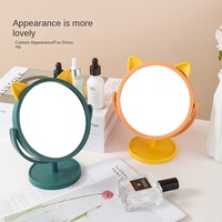 Miroir de maquillage de table élégant et portable, petit et rond, en plastique, avec motif de chat de dessin animé, pour le rangement sur table ou bureau, idéal pour les étudiants en résidence.
