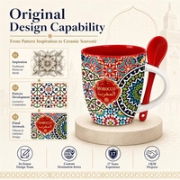 Tasse à café en céramique souvenirs d'Afrique et du Maroc, motif mosaïque traditionnel, compatible micro-ondes et lave-vaisselle, sans BPA, avec cuillère et boîte, OEM ODM