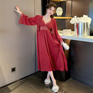 Nuova estate camicia <span class=keywords><strong>da</strong></span> <span class=keywords><strong>notte</strong></span> <span class=keywords><strong>da</strong></span> donna in seta di ghiaccio elegante camicia <span class=keywords><strong>da</strong></span> <span class=keywords><strong>notte</strong></span> a maniche lunghe due pezzi pigiama Sexy in pizzo camicia <span class=keywords><strong>da</strong></span> <span class=keywords><strong>notte</strong></span> <span class=keywords><strong>lunga</strong></span> - Product Image 3