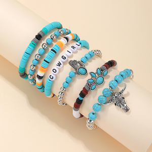 Bracelets bohèmes vintage multi-couches pour hommes, en pierres naturelles turquoise et feuilles, cadeaux pour amis - Product Image 1