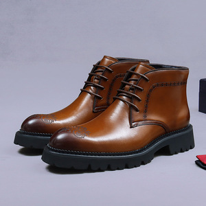 Botas Martin de Hombre con Cordones, Estilo Británico, Punta Redonda, Suela Gruesa, de Cuero Genuino, a Media Pantorrilla, Modernas y Versátiles para Otoño-Invierno - Product Image 6