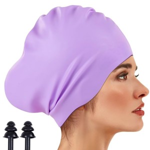 Bonnet de bain en silicone surdimensionné pour cheveux longs, épais et dreadlocks, imperméable, avec bouchons d'oreilles et pince-<span class=keywords><strong>nez</strong></span> inclus - Product Image 4