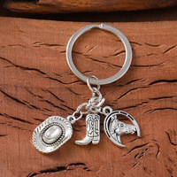Offre Spéciale Hiphop fer à cheval chapeau botte porte-clés Western argent plaqué Cowboy porte-clés pour Couple cadeau