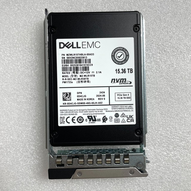 PM1733a 15.36TB Internal SSD U2 NVME PCIe4.0 Refurbished Used 0D4CJG MZWLR15THBLA-00AD3