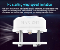 Anemómetro Ultrasónico RS485 HANZ HZ-UA-009, Rango de 60 m/s, Resolución de 0.01 m/s, -40~60 °C, Sensor de Velocidad y Dirección del Viento