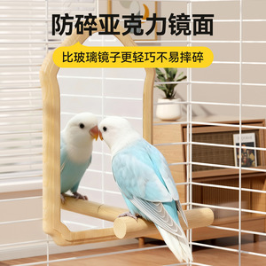 Wooden <b>Mirror</b> With Perch For Birds Medium Size Durable Birdcage Accessory - Product Image 2