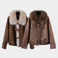 Großhandel Damen Puffer-Daunenjacke aus Wildleder mit Großem Fuchspelzkragen Einheitsgröße Winter Warme Kurze Jacke Coole Mädchen