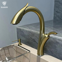 Keran Dapur OUBAO Produk Baru, Semprotan Tarik, Warna Hitam, Mixer Faucet