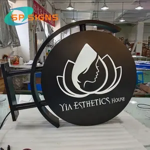 SP Custom stainless steel acrylic circle round led advertising light box outdoor waterproof Led Sign box Double sided store sign