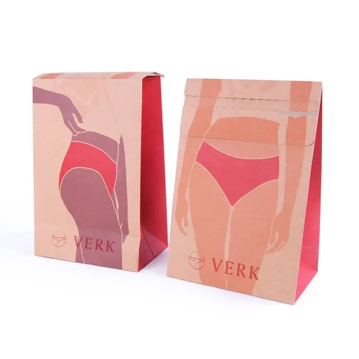Custom logo eco friendly brown kraft paper packing boxes with clear window Retail woman underwear packaging box