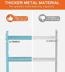 Étagères de salle de bain en métal autoportantes et peu encombrantes Bleu <span class=keywords><strong>au</strong></span>-<span class=keywords><strong>dessus</strong></span> des toilettes avec 4 crochets Meubles de rangement pour toilettes - Product Image 6