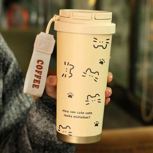 Line Cat Water <b>Cup</b> Large Capacity Insulated <b>Cup</b> <b>Straw</b> Drinking Sports Car Portable <b>Cup</b> for Men Women Students School - Product Image 5
