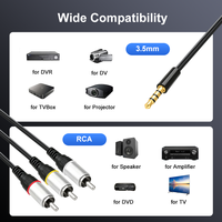 Câble audio-vidéo 3,5 mm vers 3 RCA 6,6 pieds/2 m, adaptateur RCA 3 mâles, cordon AUX stéréo avec gaine en PVC pour voiture et lecteur DVD HDTV