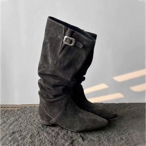 Bottes de cowboy mi-mollet à talon bas et bout pointu, style décontracté et froncé, pour femme - Collection 2026 - Product Image 1