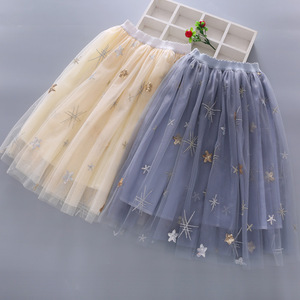 Factory Directly New Style Sequin Star Embroidery <strong>Tulle</strong> Kids Maxi <strong>Long</strong> <strong>Skirt</strong> - Product Image 1