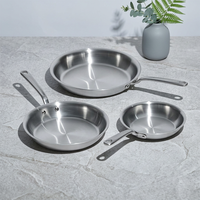 Juego de Utensilios de Cocina de 3 Piezas, Sartén de Acero Inoxidable de 5 Capas, Revestimiento de Acero Inoxidable, Apto para Inducción