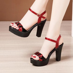 Sandales à talons hauts et épais pour femmes, nouvelle collection été 2024, plateforme imperméable à semelle épaisse, bout ouvert, polyvalentes - Product Image 2