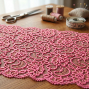 Tela de Vestir Premium RASCHEL LACE SOLID WOVEN 57/58, Modelo JINOOTEX 15522-KR-82, Negro/Blanco/Rosa, China - Product Image 3