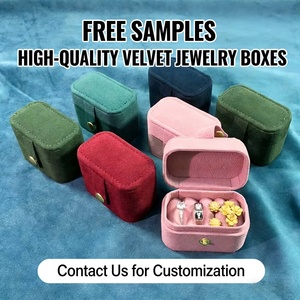 Custom Velvet Ring <b>Box</b> High Quality Mini Ring <b>Earring</b> <b>Box</b> Snap Closure Travel Jewelry Packaging Ring Custom logo - Product Image 2