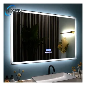 HIXEN OEM/ODM frameless wall mounted bathroom LED lighted touch screen smart mirror