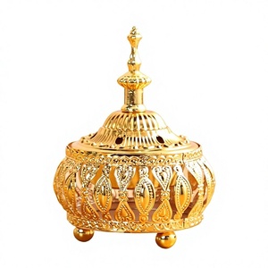 Incensario de Metal Dorado Estilo Vintage, Diseño de Rejilla Calada, Recipiente para Carbón, Porta Incienso Tradicional Árabe para Mesa - Product Image 1
