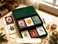 Fenghetong Maßgefertigte Samt-Geschenkbox Grußkarten-Set Goldfolie Winter Botanische Weihnachts-Dankeskarten mit Umschlag Großhandel