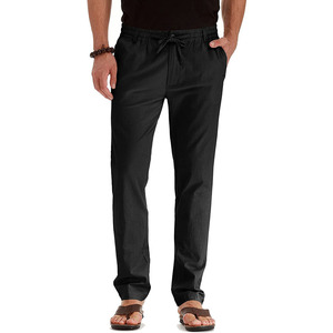 Pantalon décontracté gris pour homme en mélange de lin et de coton, coupe droite, respirant et confortable pour un usage quotidien - Product Image 2