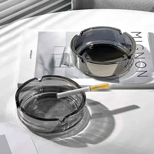 Round Glass Ashtray Smoky Gray Classic Design For Home Office Use - Product Image 3