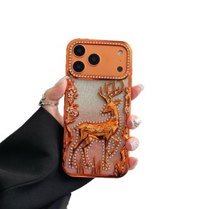 Coque de téléphone tendance en carton pailleté motif renne de Noël pour iPhone 16 Plus 17 Air Pro Max, antichoc, protection arrière - Product Image 6