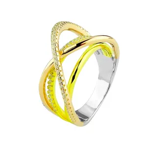 Custom Specialty Jewelry Highway Track Cross Ring 18k Yellow Gold Tricolor 925 Sterling Silver Ring