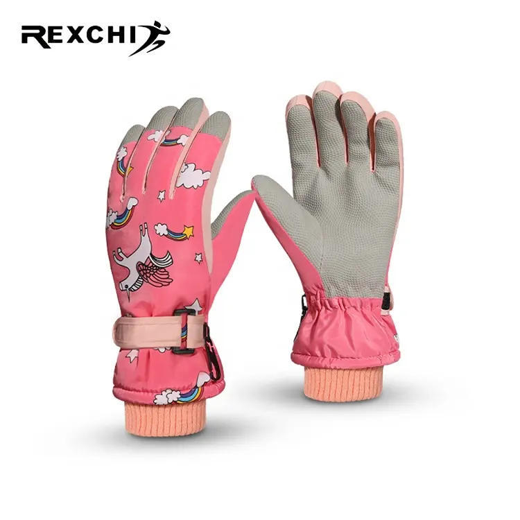 REXCHI-guantes de esquí impermeables para Snowboard, guantes de esquí con logotipo personalizado, color rosa acrílico, para niños y niñas, venta al por mayor, DRST21