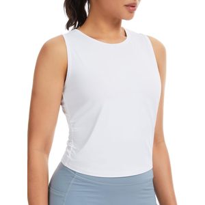 Camiseta sin mangas fruncida para mujer, ajustada, transpirable, suave, con cuello redondo, top corto para yoga y entrenamiento - Product Image 3