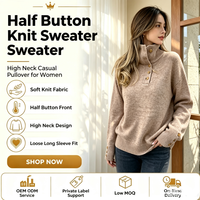 Sweater Rajut Kerah Tegak Wanita Terbaru 2026, Atasan Rajut Kasual Longgar Warna Solid Kancing Depan, Pakaian Luar Wanita Grosir Lintas Negara