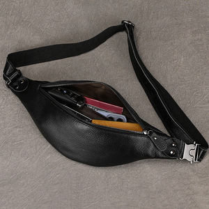 Bolso Bandolera de Cuero Genuino Negro Unisex para Hombre, con Cierre, Impermeable, Estilo Simple, Multifuncional para Exteriores - Product Image 4