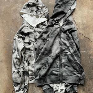 Streetwear Custom Unisex Dropped Shoulders French Terry <b>Fleece</b> Hand Painted Dirty Wash Vintage <b>Zip</b> <b>up</b> Boxy <b>Hoodies</b> - Product Image 1