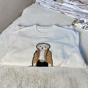 Suéter de Cachemira RL Raff con Cuello Redondo, Casual, Holgado, Elegante, con Patrón de Oso Bordado, para Mujer, Invierno - Product Image 4