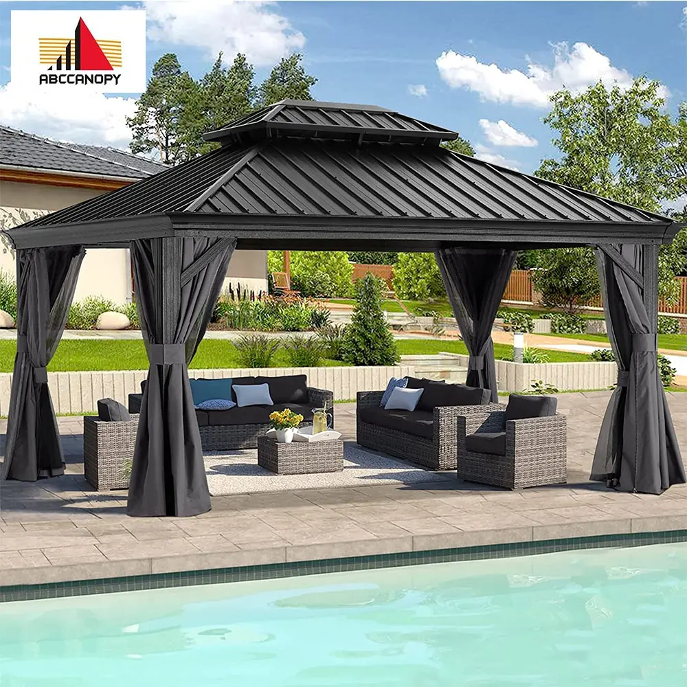 Abcbaldacchino padiglione esterno in alluminio giardino Gazebo con struttura rivestita Gazebo doppio tetto esterno Hardtop in alluminio Gazebo