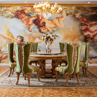 Table à manger ronde royale de luxe avec plateau tournant, chaises en velours vert sauge de style turc classique, ensemble de table en bois pour villa et palais