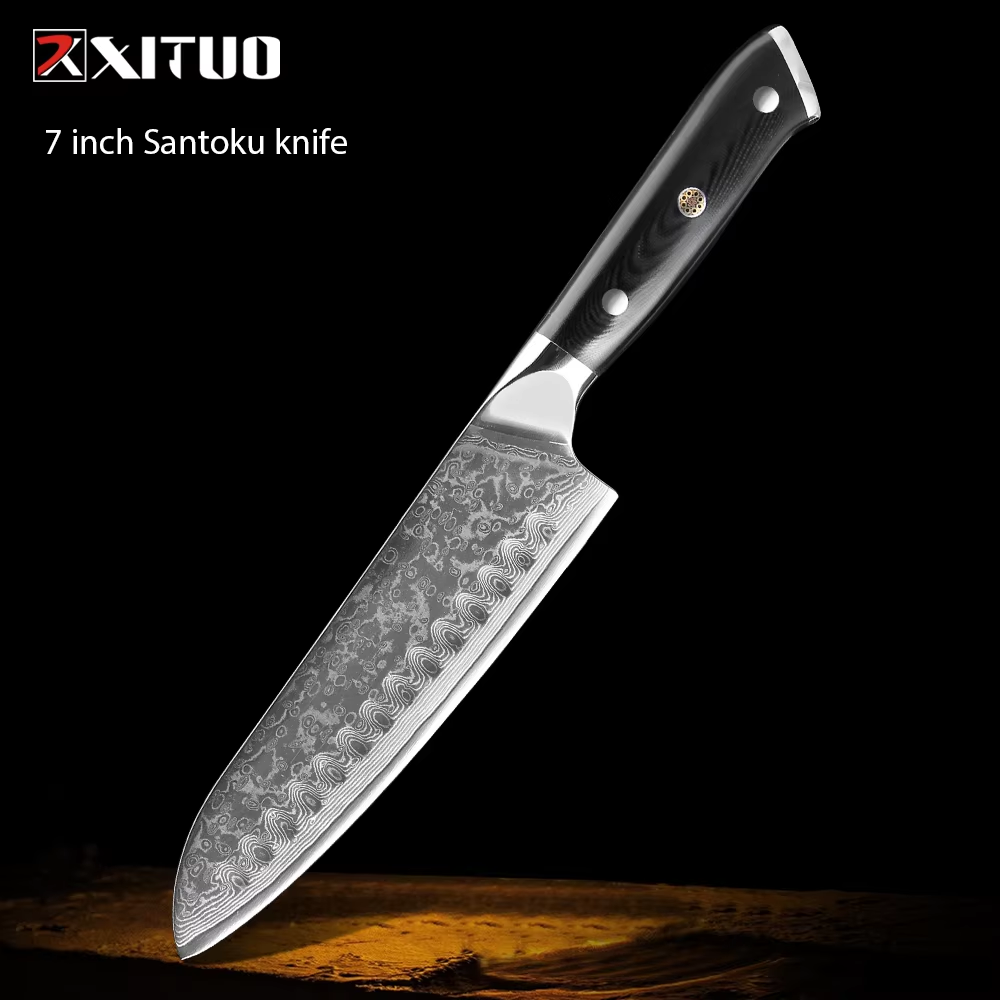 Santoku de acero de Damasco 7-M-R5h