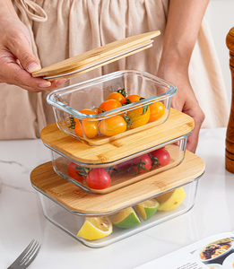 Recipiente de Vidrio con Tapa de Bambú, Apto para Microondas, Resistente al Calor, para Mantener los Alimentos Frescos, Recipiente para <span class=keywords><strong>Almacenamiento</strong></span> en el Refrigerador - Product Image 2