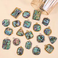 Senmei Vente en gros de pendentifs géométriques en acier inoxydable avec coquille d'ormeau naturelle, style minimaliste, fabricant et fournisseur de breloques en gros