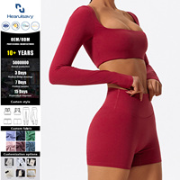 Ensemble de yoga 2 pièces personnalisé pour femme, manches longues, short taille haute, effet push-up, extensible, séchage rapide pour le yoga et le sport