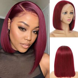Vente en gros 10 pouces dentelle avant droite Bob perruque brésilienne Remy cheveux sans colle perruques multiples colorées vierge perruques de cheveux humains - Product Image 2