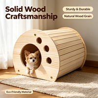 Maison pour chat rectangulaire confortable et ventilée en bois massif, abri pour animaux de compagnie avec circulation d'air naturelle, robuste et fixée par vis, pour intérieur