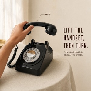 Téléphone fixe vintage noir à cadran rotatif avec cordon spiralé - Product Image 4
