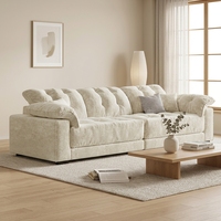 Modernes Creme-Chenille Modulares Sofa im Japandi-Stil, Flauschiges Ecksofa für Hochwertige Wohnzimmer