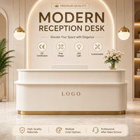 Comptoir d'accueil haut de gamme en crème claire, moderne, pour bureau, salon de beauté, avec armoire de rangement