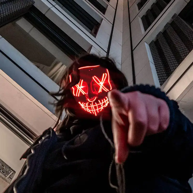 Maschera luminosa di Halloween Costume Cosplay maschera luminosa Flash sangue Horror Thriller maschera LED atmosfera oggetti di scena