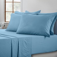 Ensemble de literie pour lit king size, blanc, 100% coton, drap-housse à rayures de 3 cm