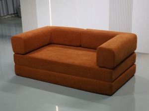 Chenille Upholstered 2-Seat Couch, S-03 Foldable <b>Sofa</b> Bed with Square Armrest for Apartment & <b>Office</b> - Product Image 3